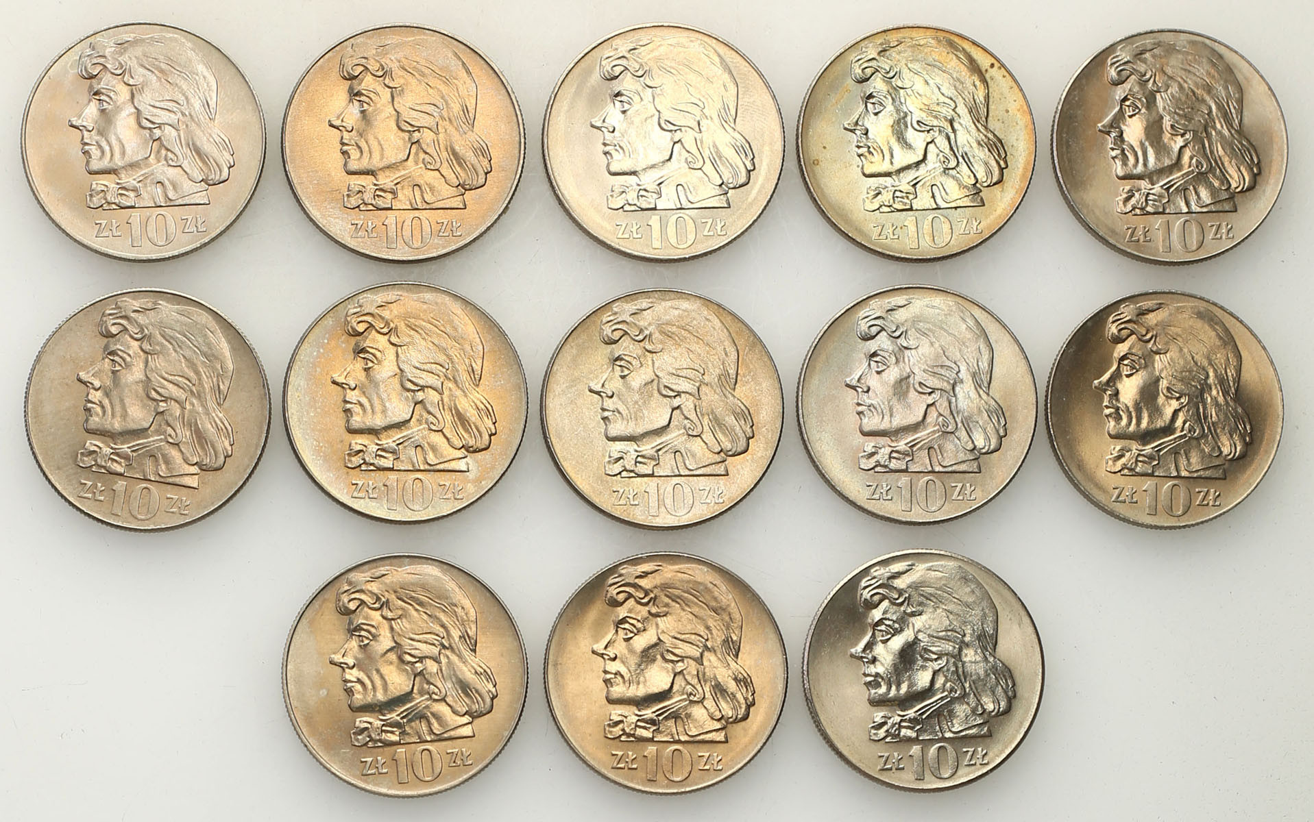 PRL. 10 złotych 1970-1973 Kościuszko, zestaw 13 monet